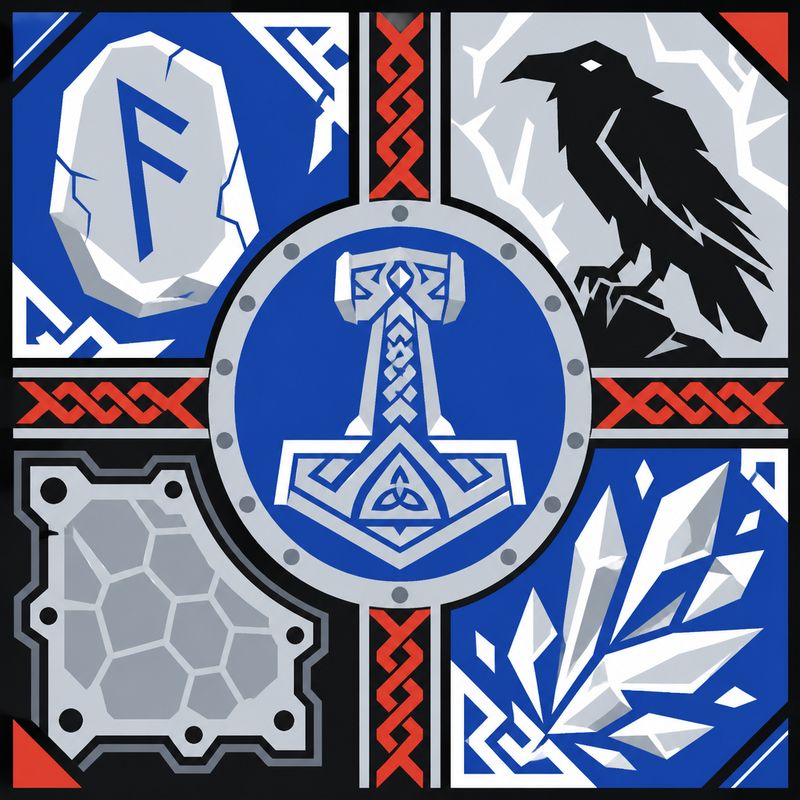 Ice-blue rune stones and a geometric hammer for Fjell Pairs.