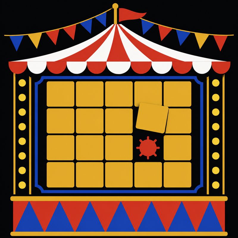 Striped carnival tent, bunting and a grid of tiles for Midway Sweep.